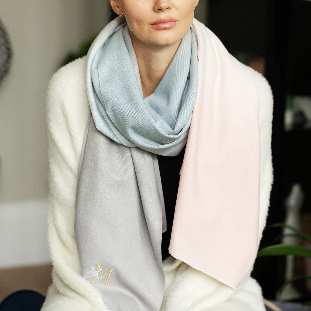 Fine Woven Cashmere Blend Colour Gradient Scarf