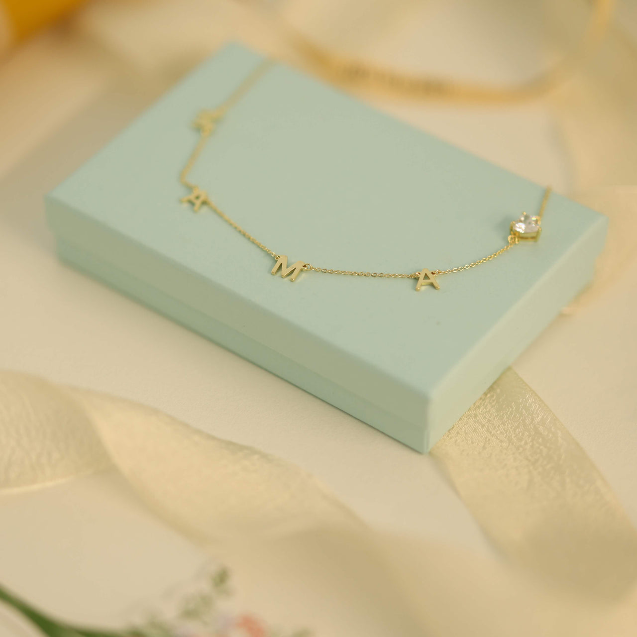 Mama Letter Necklace With Cz Stone