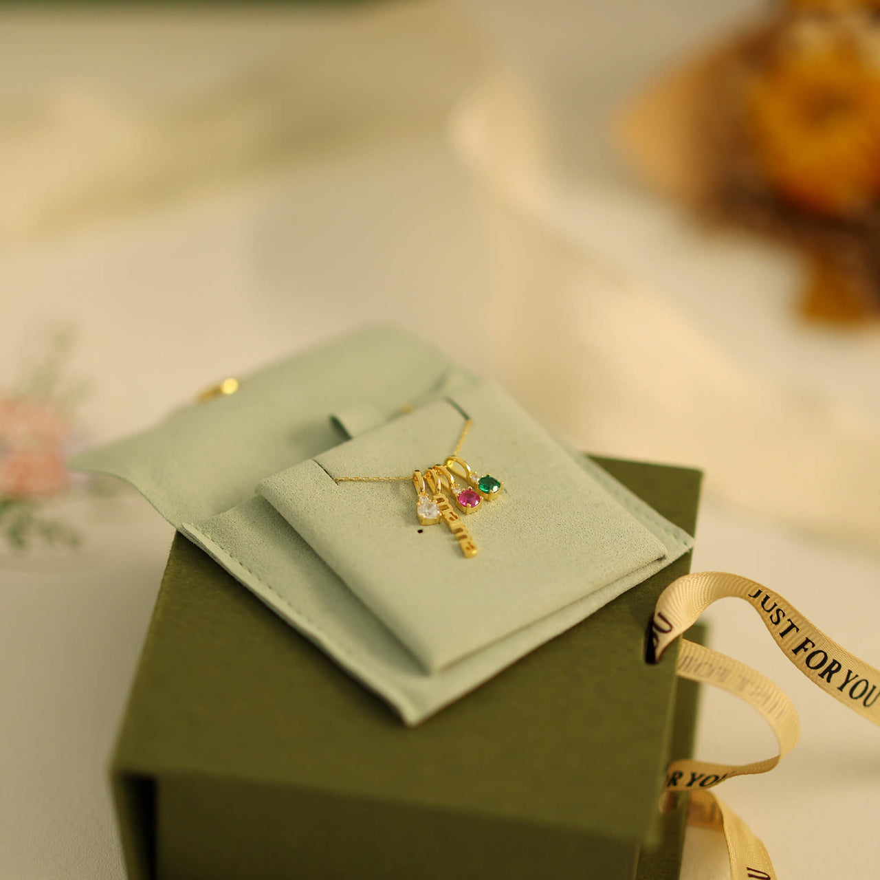 Sterling Silver Mama Necklace With Crystal Stone Charms