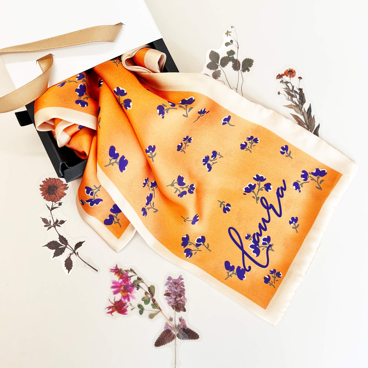 Magnolia Blossom Floral Motif Silky Scarf