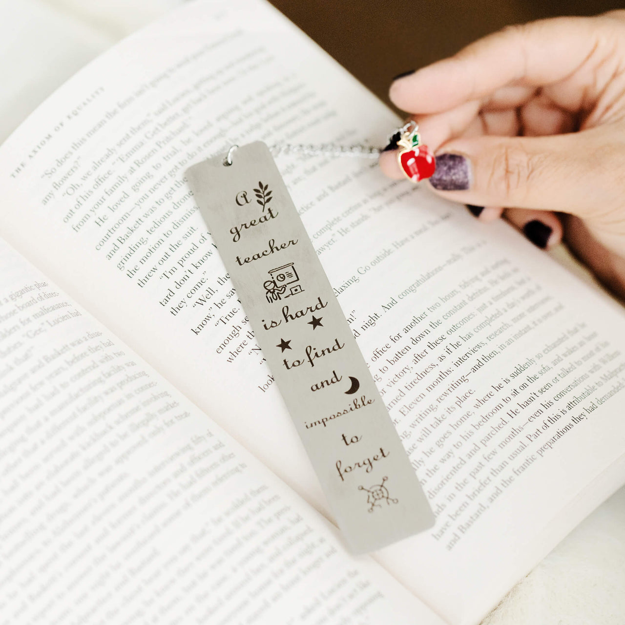 Teacher's Bookmark Gift With Apple Charm