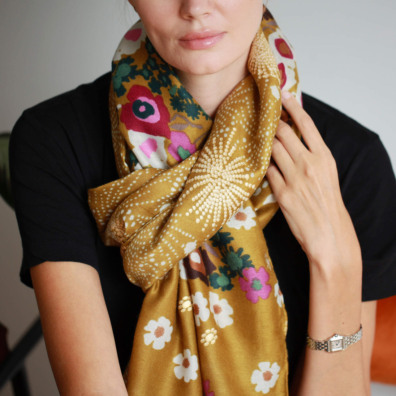 Purple Poppy Dotty Stars Gold Foliage Scarf