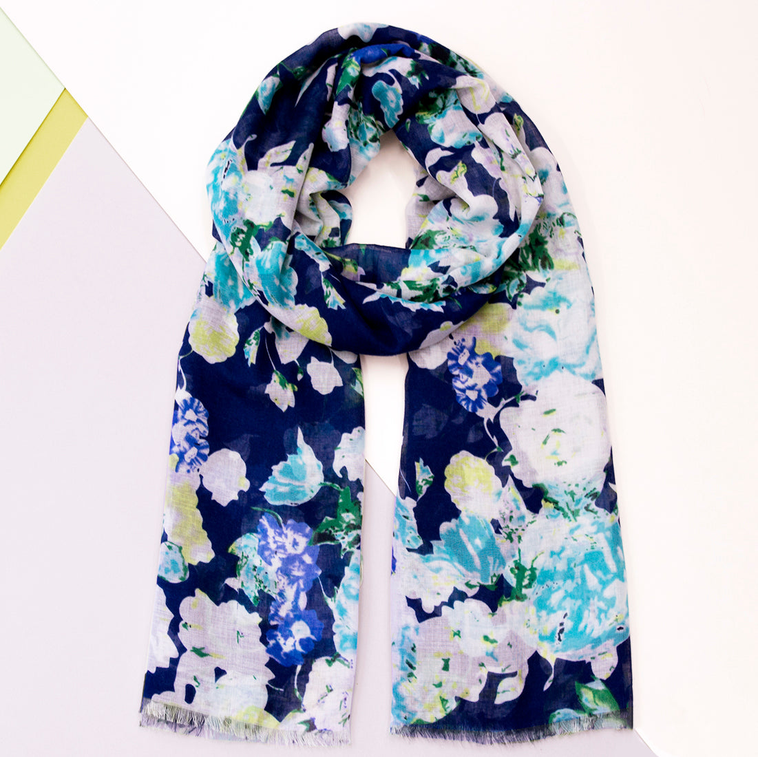 Blue Peony Floral All-over Print Scarf