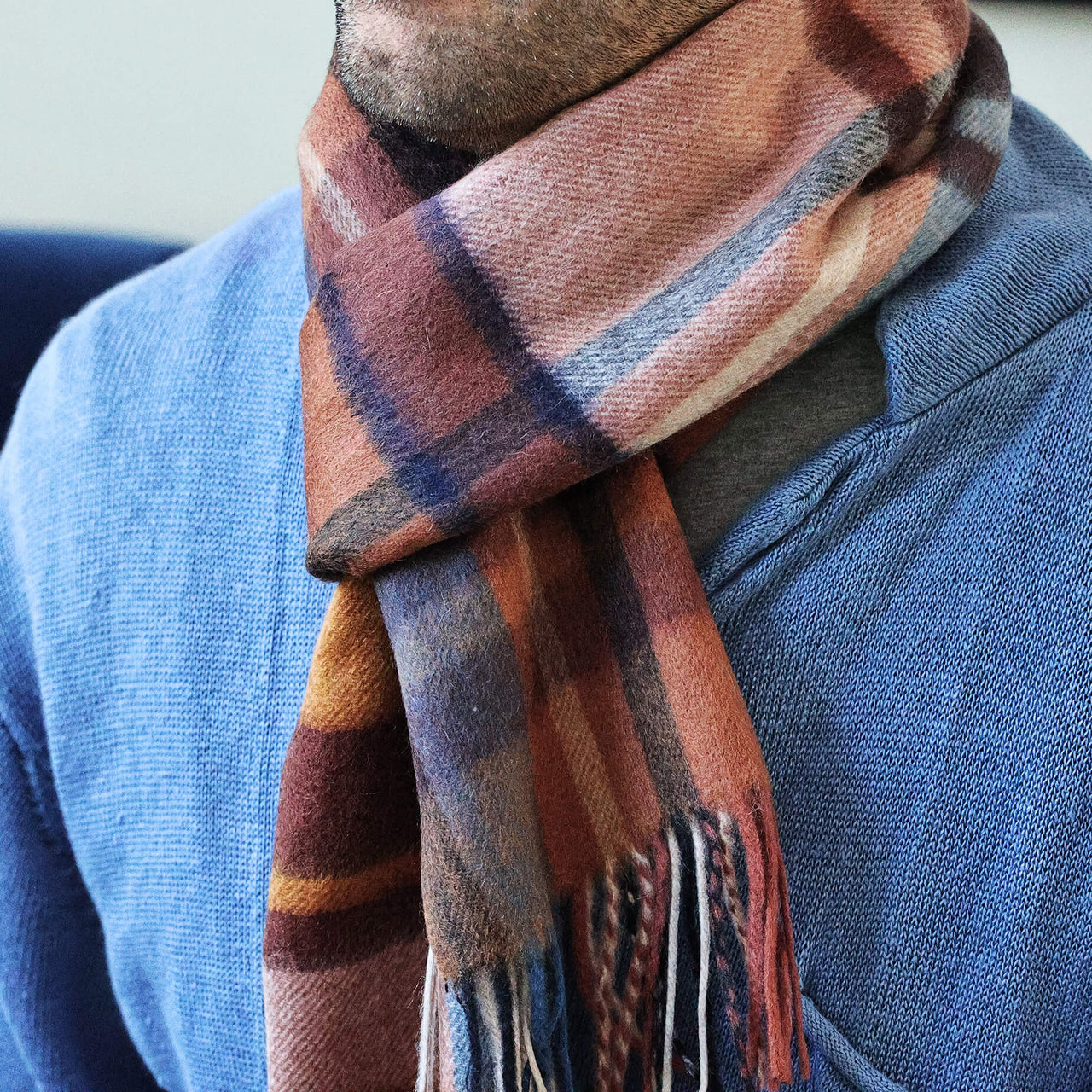 Men's 100% Cashmere Check Scarf