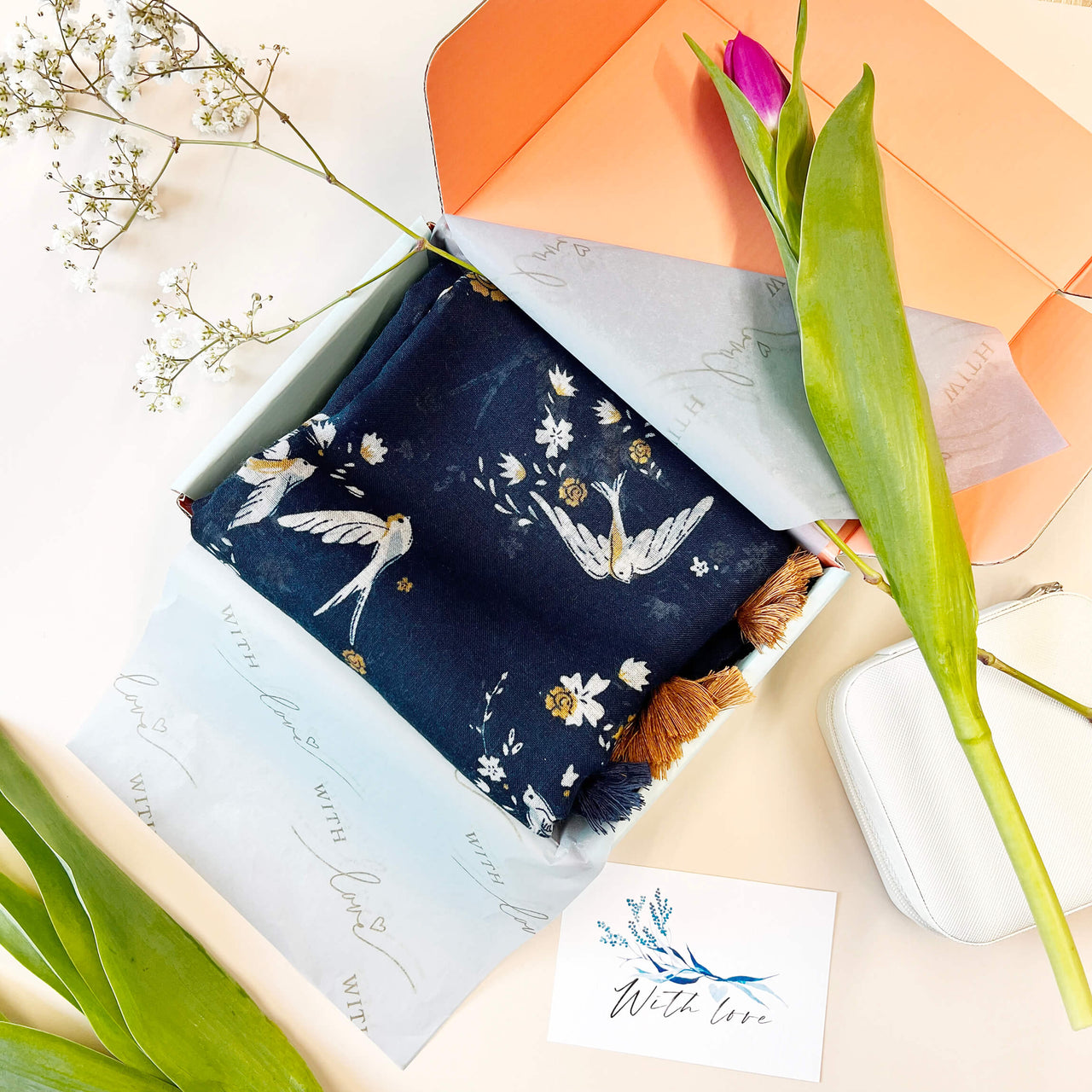 Swallow Bird Meadow Flowers Scarf Letterbox Gift