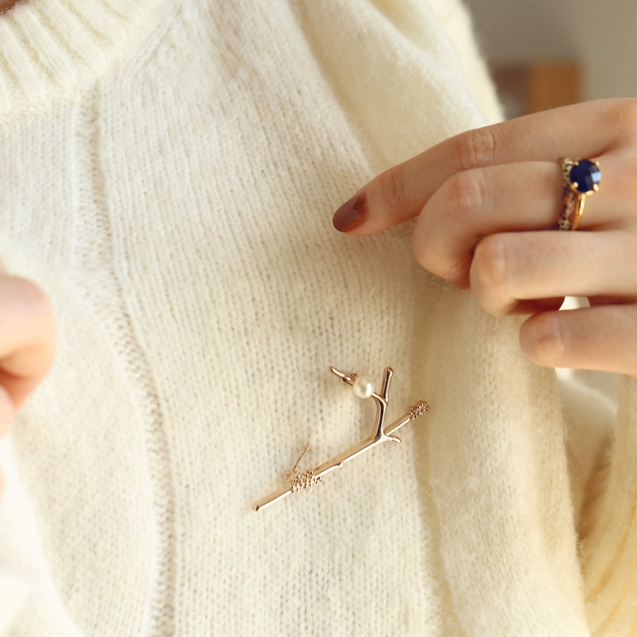 Tree Branch And Pearl Brooch
