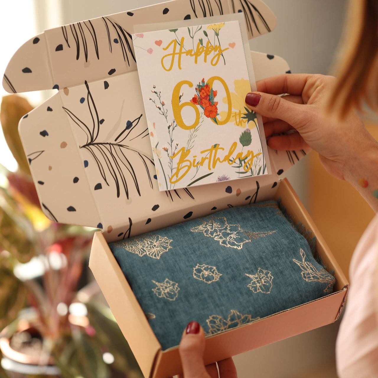 60th Birthday Milestone Birth Flower Gift Boxed Scarf