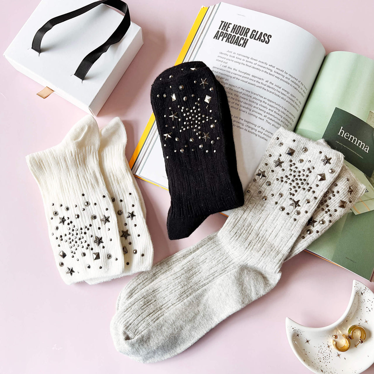 Sparkly Star Gem Monochrome Socks In A Box