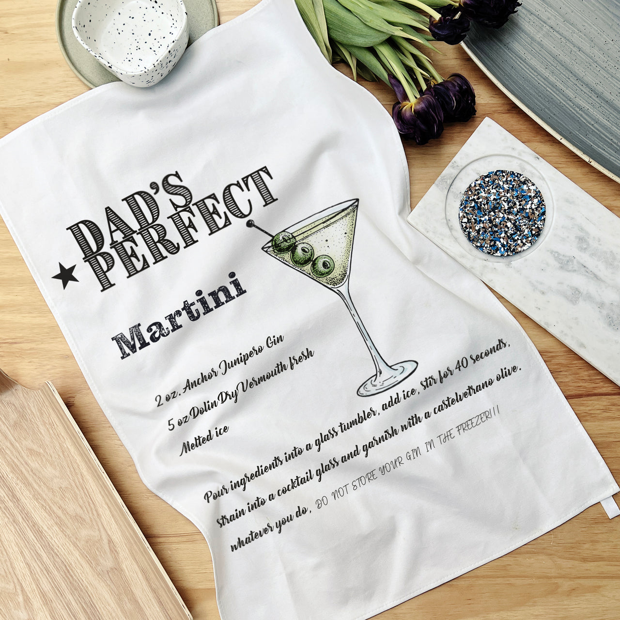 Dad's Perfect Cocktail Personalised Recipe Tea Towel