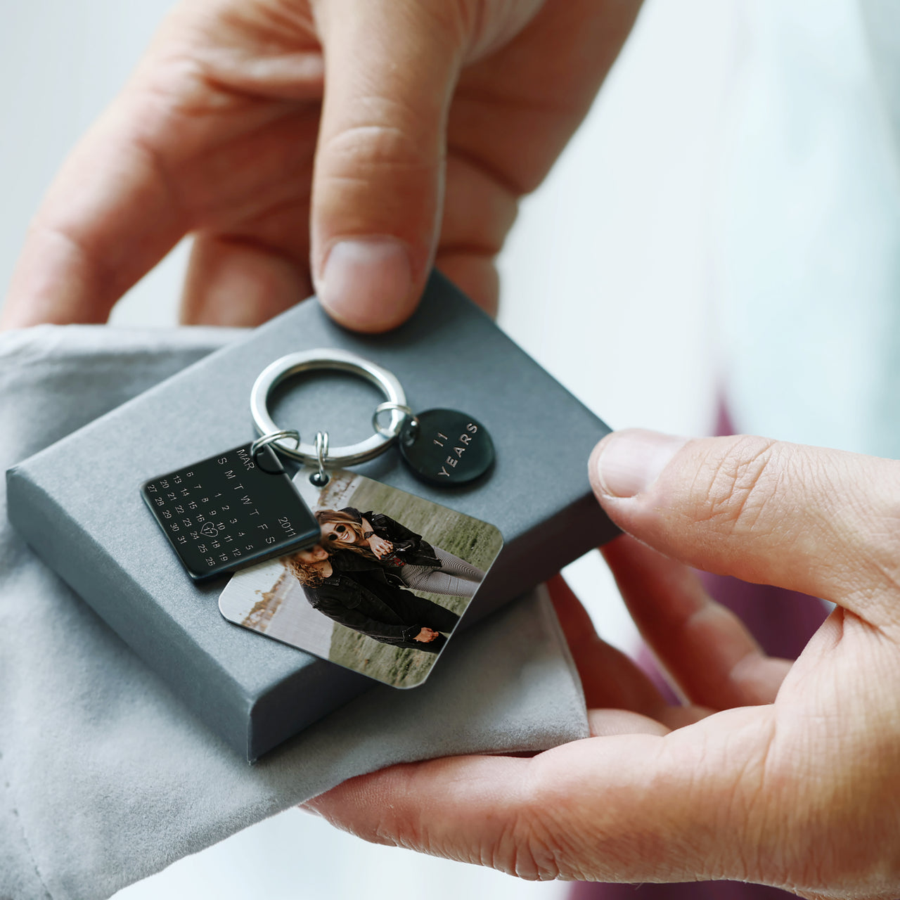 Engraved Calendar Anniversary Keyring Letterbox Gift