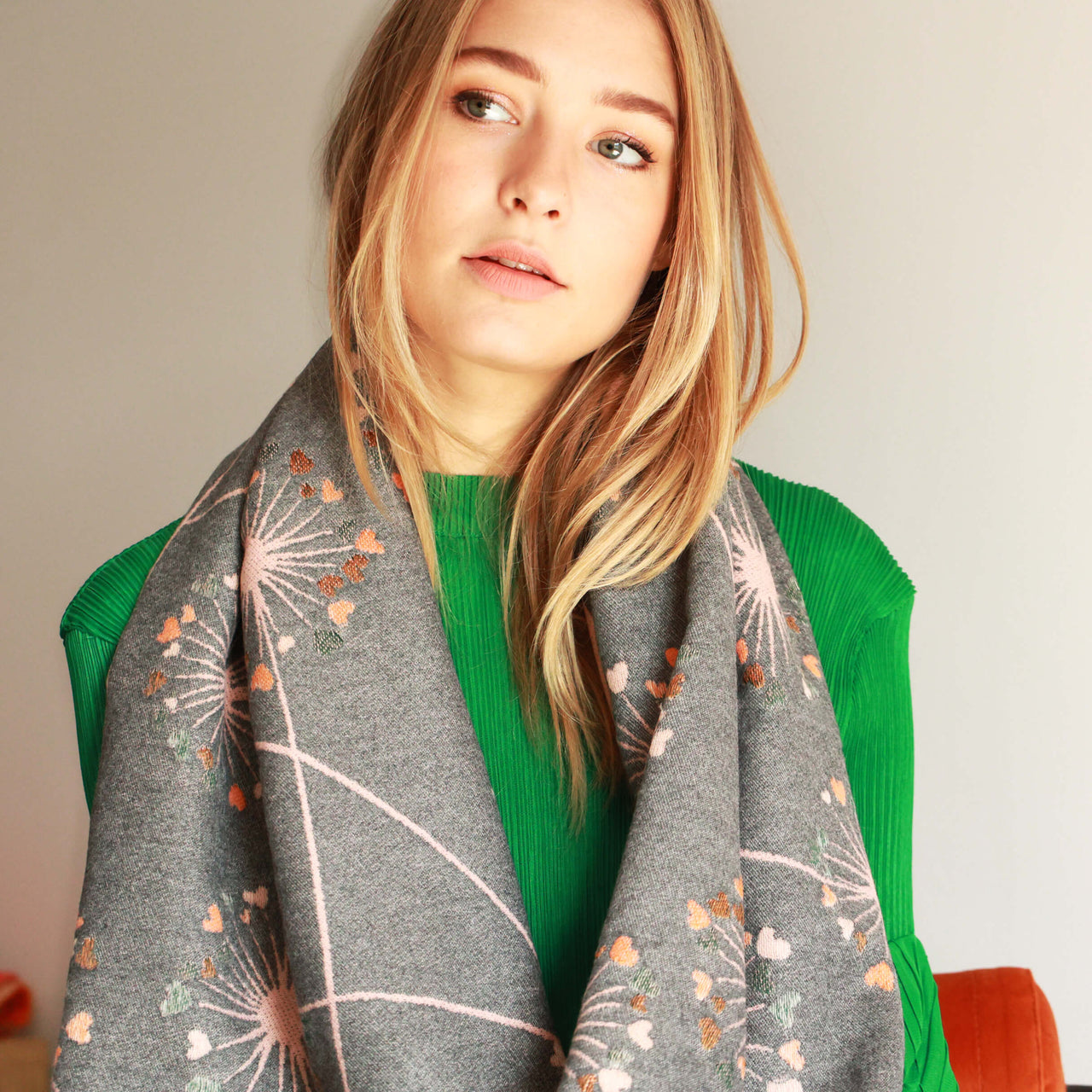 'Make A Wish' Dandelion With Hearts Motif Cotton Blend Scarf