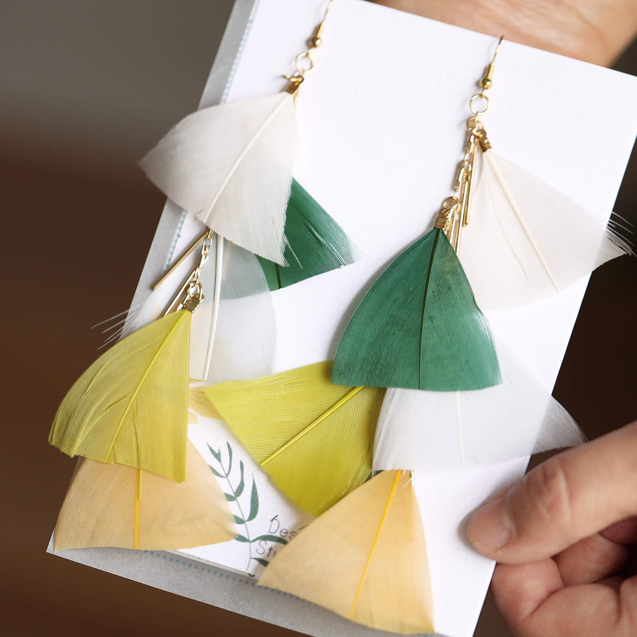 Triangle Feathers And Strands Drop Earrings