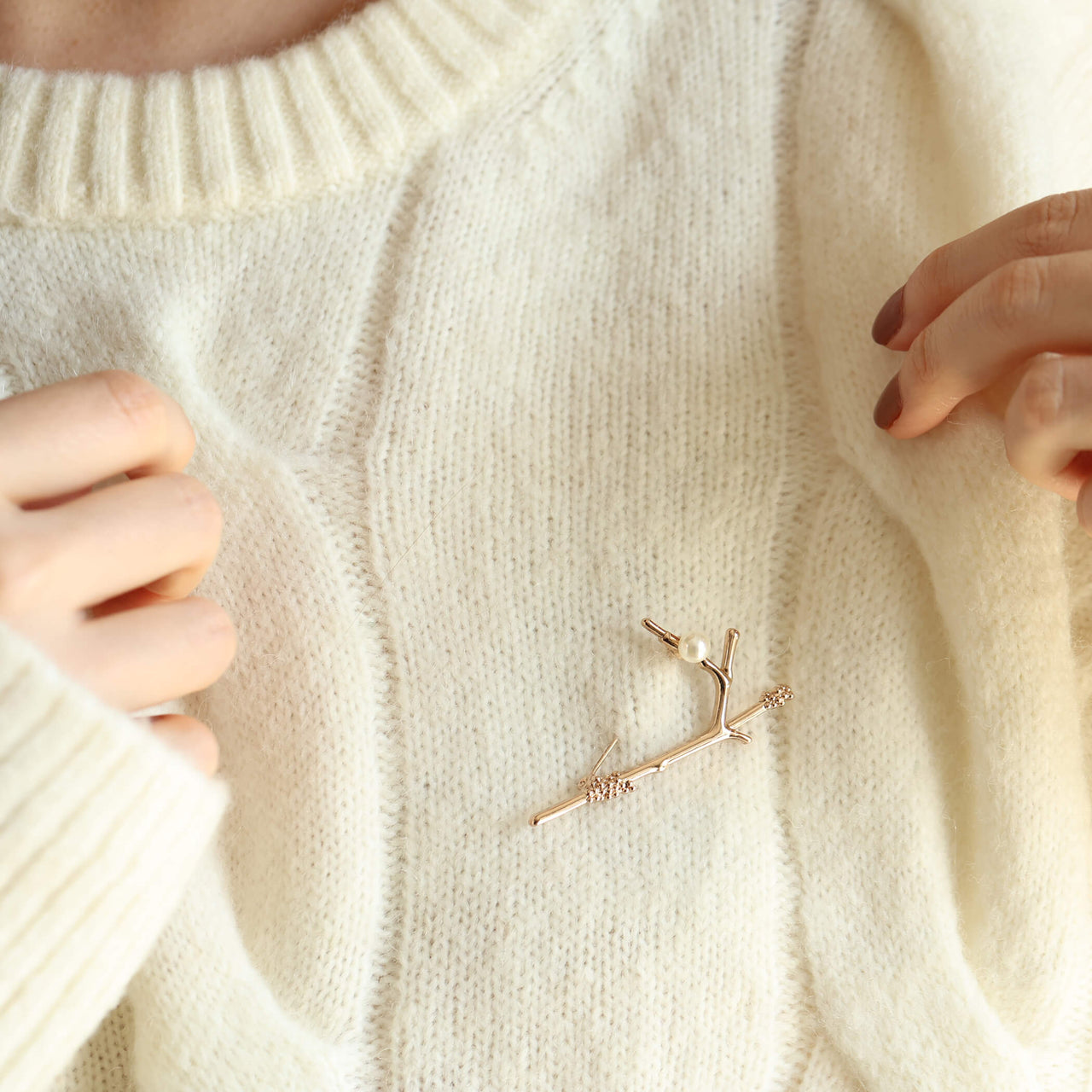 Tree Branch And Pearl Brooch