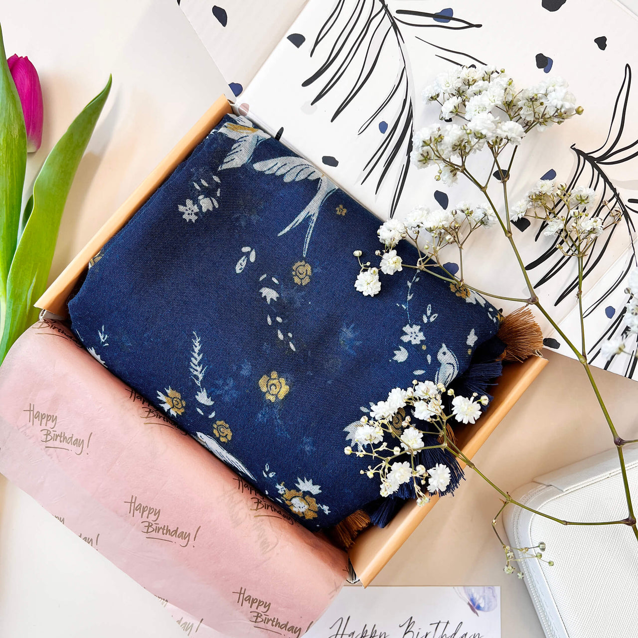 Swallow Bird Meadow Flowers Scarf Letterbox Gift