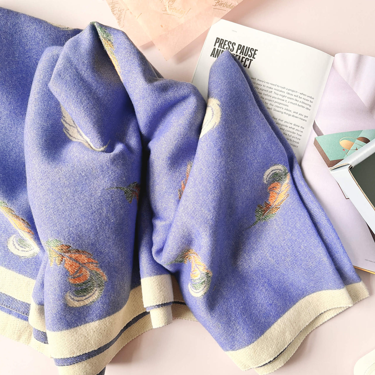 Feather Jacquard Woven Cashmere Blend Scarf