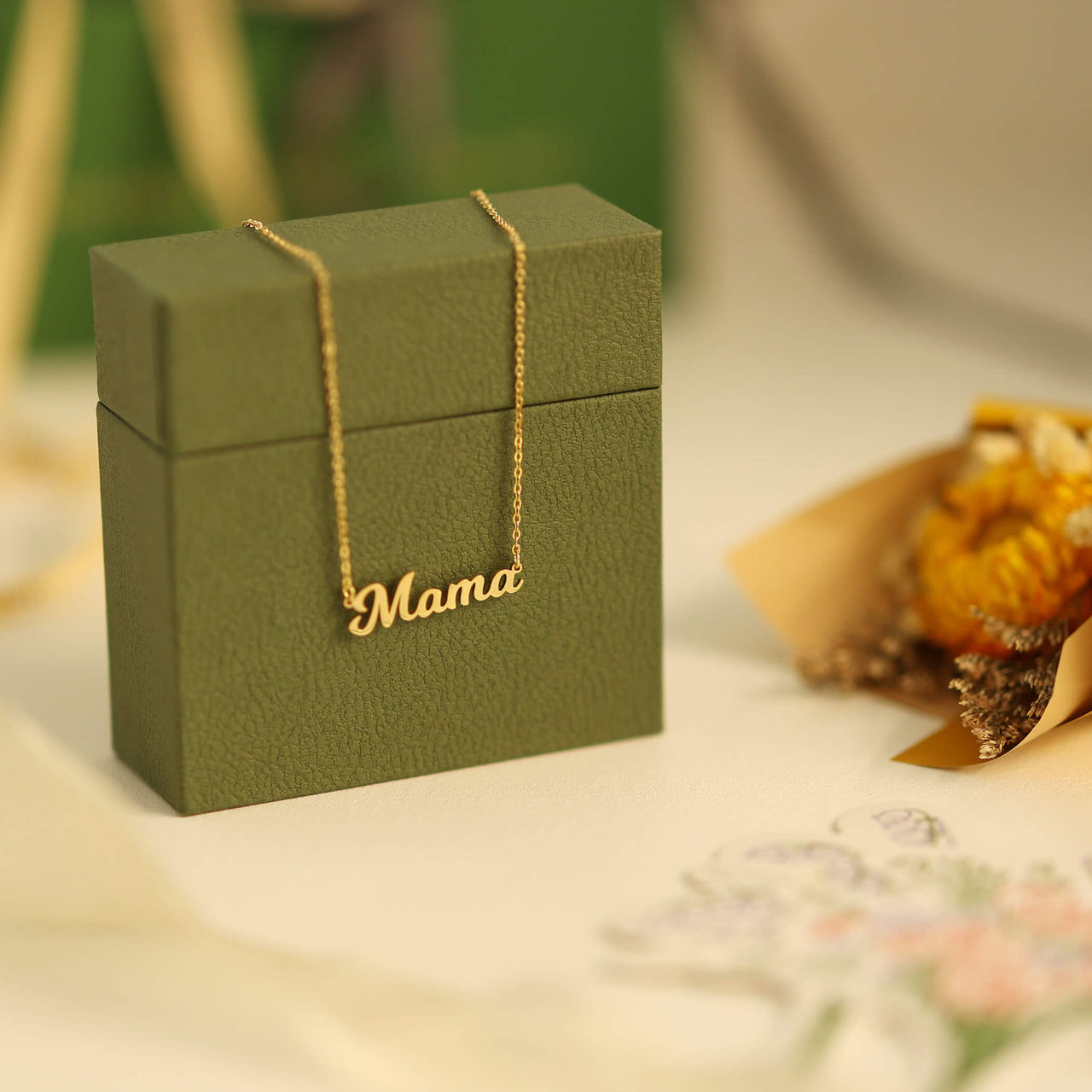 Sterling Silver Mama Script Letter Necklace