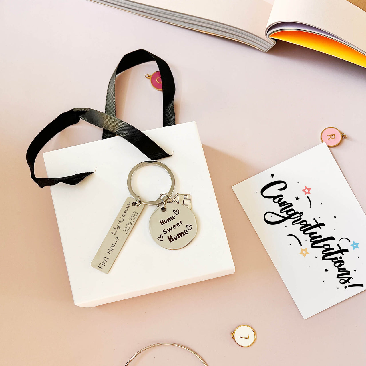 Personalised Home Sweet Home House Charm Keyring