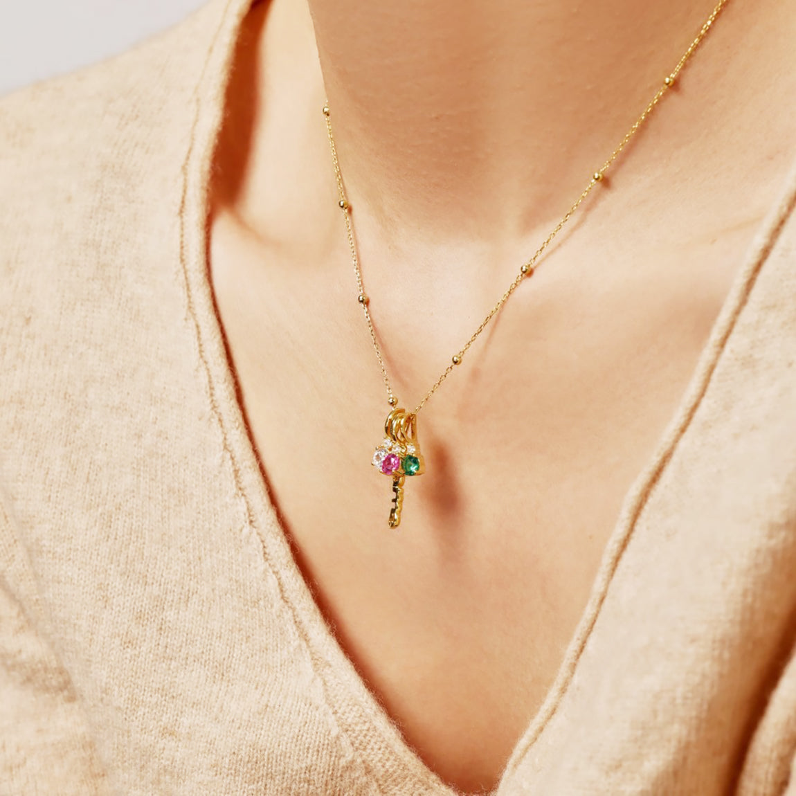 Sterling Silver Mama Necklace With Crystal Stone Charms