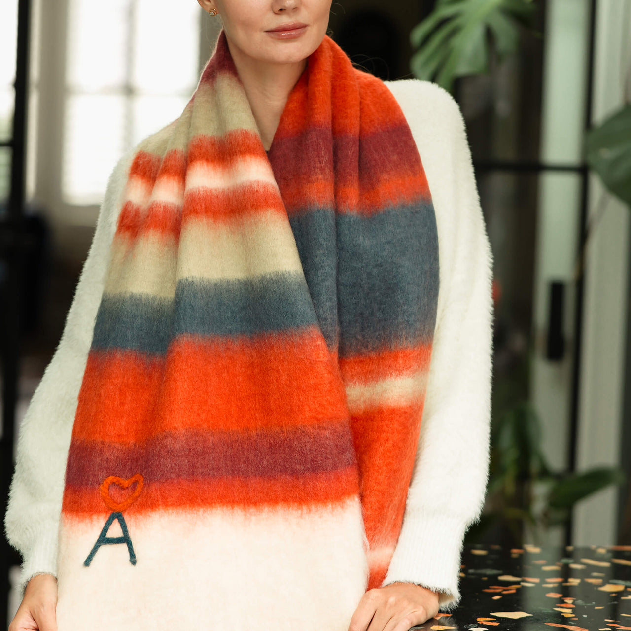 Personalised Chunky Coral Red Striped Scarf