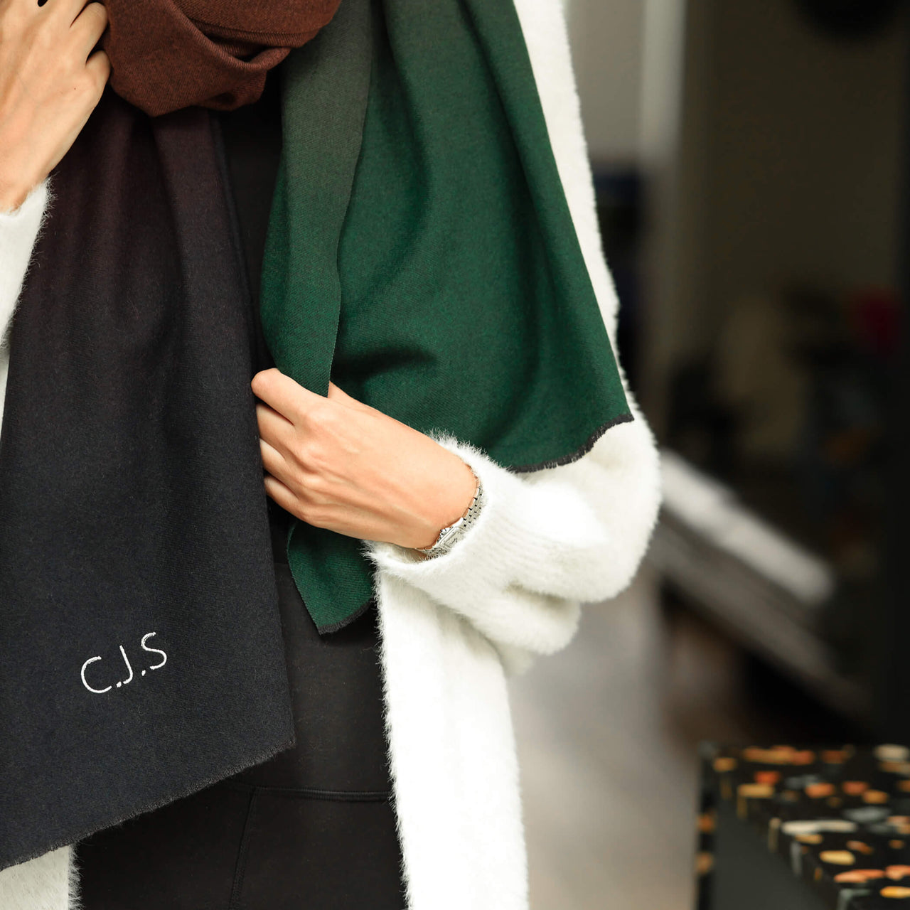 Fine Woven Cashmere Blend Colour Gradient Scarf