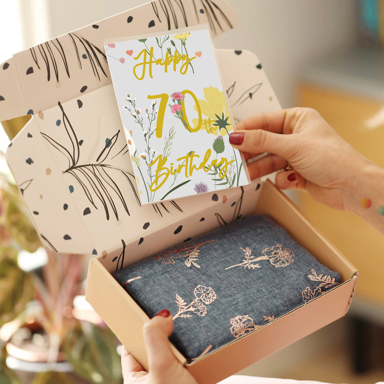70th Birthday Milestone Birth Flower Gift Boxed Scarf