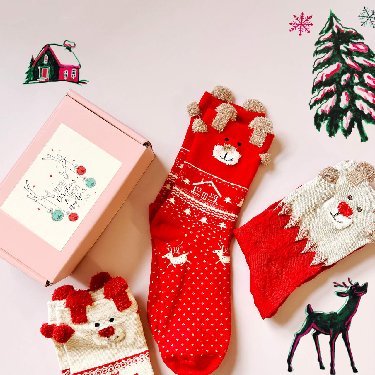 Personalised Christmas Reindeer Socks Box Gift