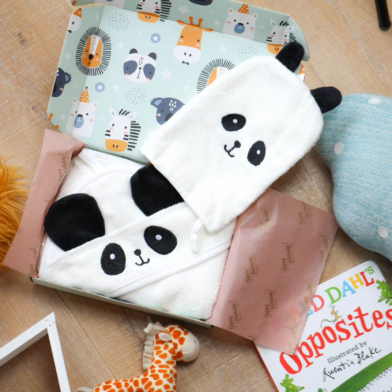 Baby Panda Bath Time Towel And Hand Mitt Gift Box Set