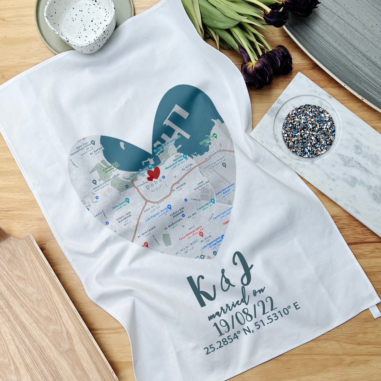 Personalised Couple's Map Tea Towel