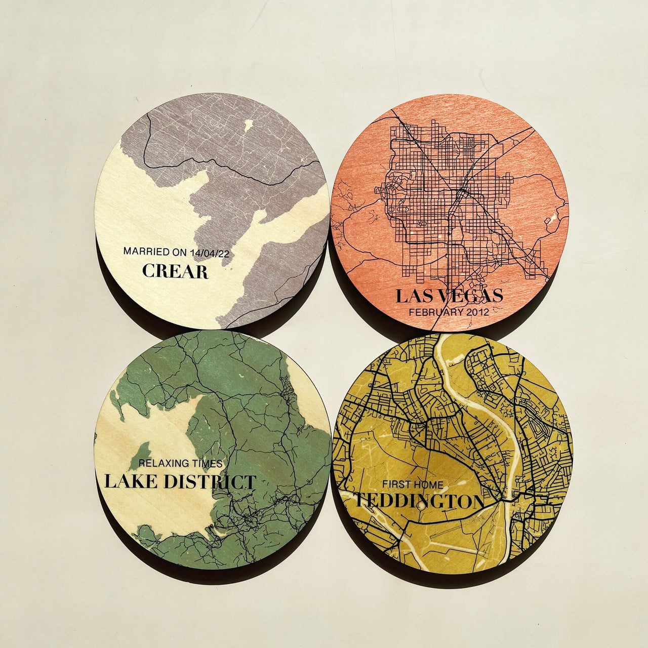 Personalised Favourite Location Maps Wooden Coaster Set | Personalised Location Map Gift | Anniversary Gift | New Home Gift |