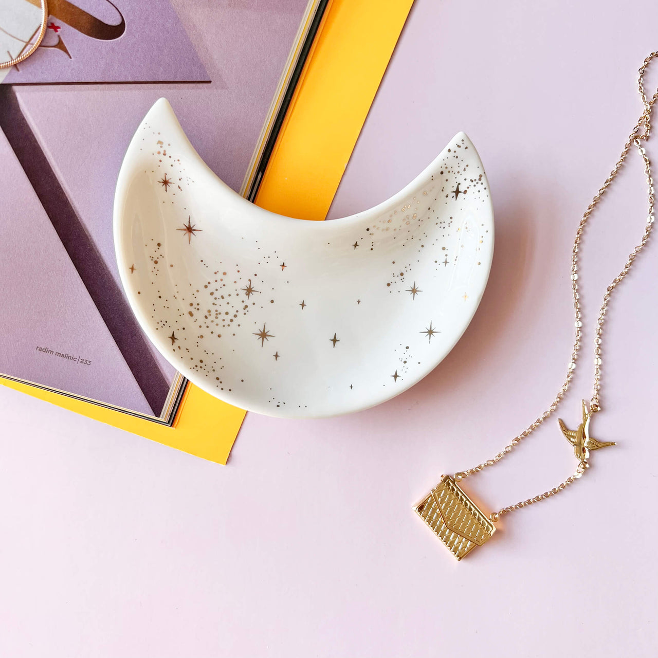 Star Crescent Moon Shimmering Ceramic Trinket Dish