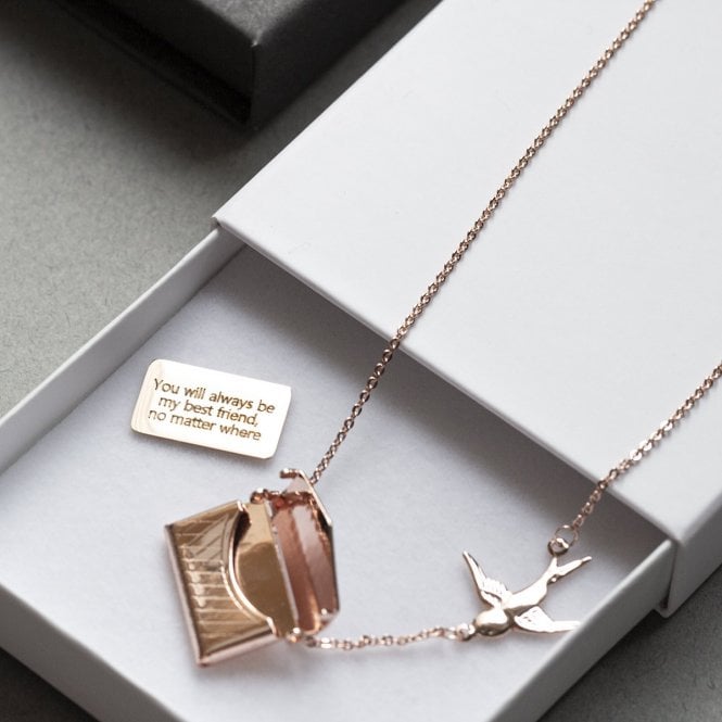 Engraved Secret Message Envelope Swallows Necklace