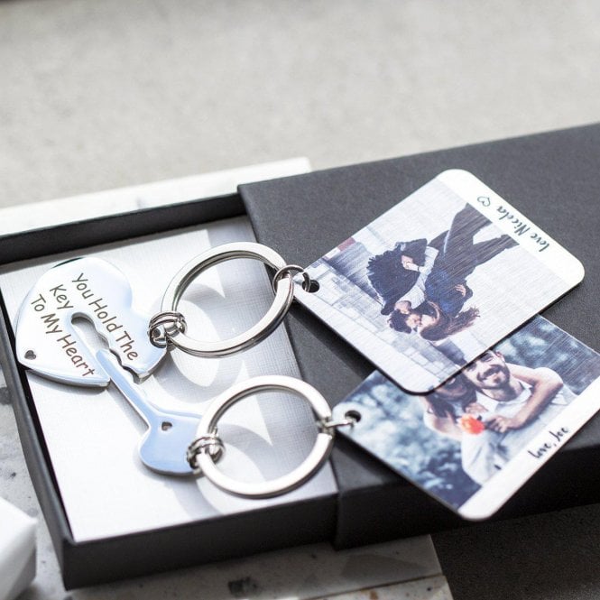 Engraved 'The Key To My Heart' Photo Keyring Duo