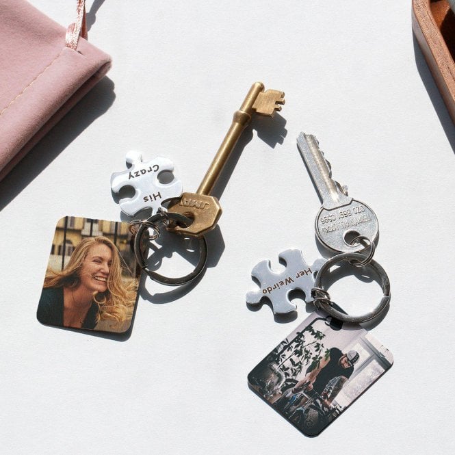 His & Hers Jigsaw Photo Keyring Letterbox Gift