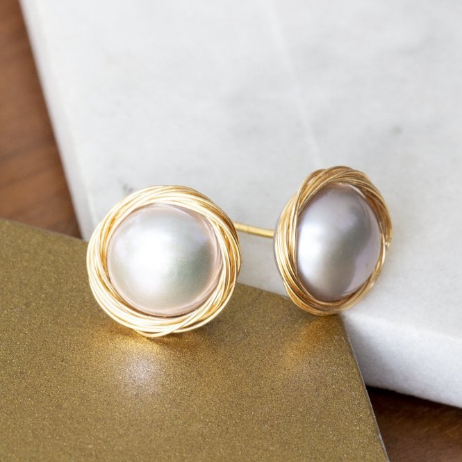 Wrapped Freshwater Pearl Stud Earrings In A Box
