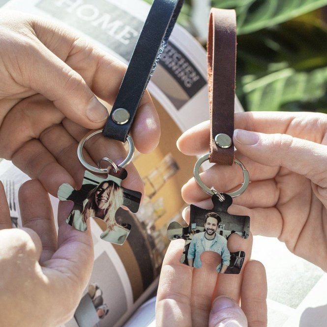 Jigsaw Puzzle Of Us Keyring Two Piece Leather Keyring Set
