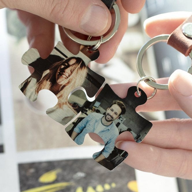 Jigsaw Puzzle Of Us Keyring Two Piece Leather Keyring Set