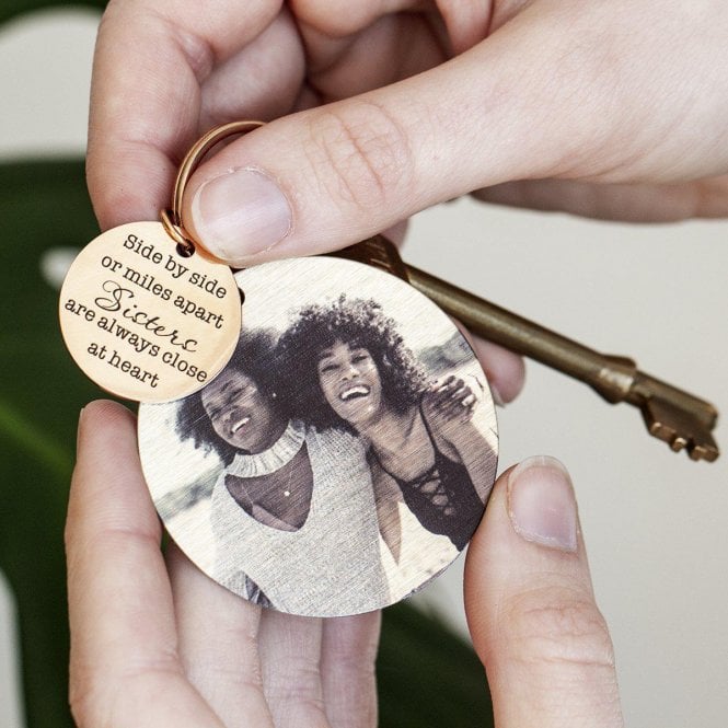 Sisters In Heart Compass Keyring With Photo Plate