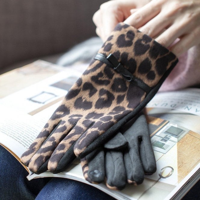 Leopards Suede Soft Fleece Lining Touch Screen Gloves
