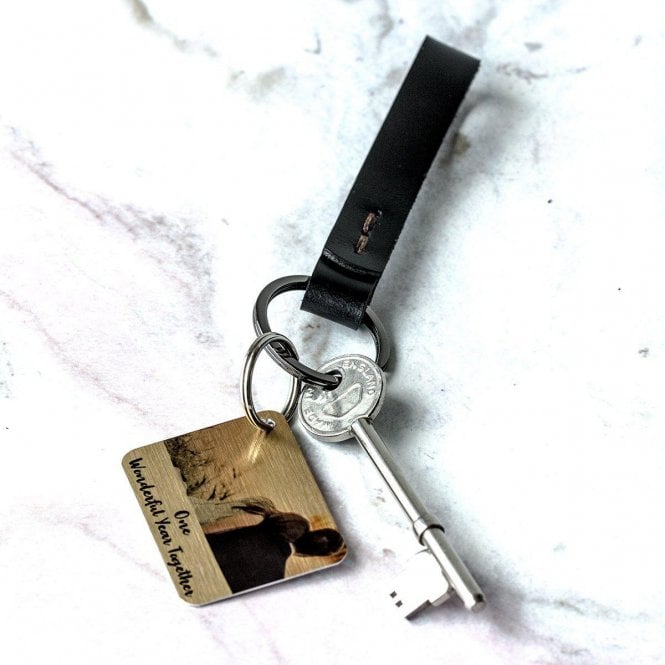 Personalised Minimalist Leather Keyring with Photo Plate