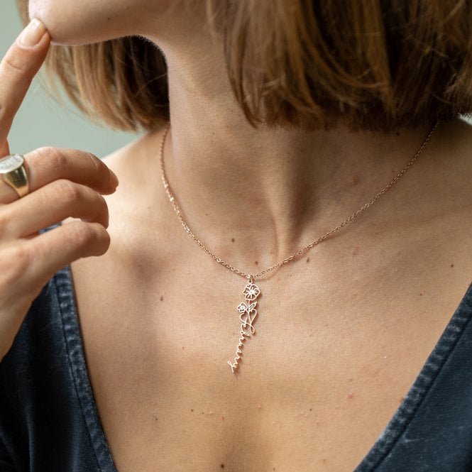 Delicate Typography Birth Flower Necklace