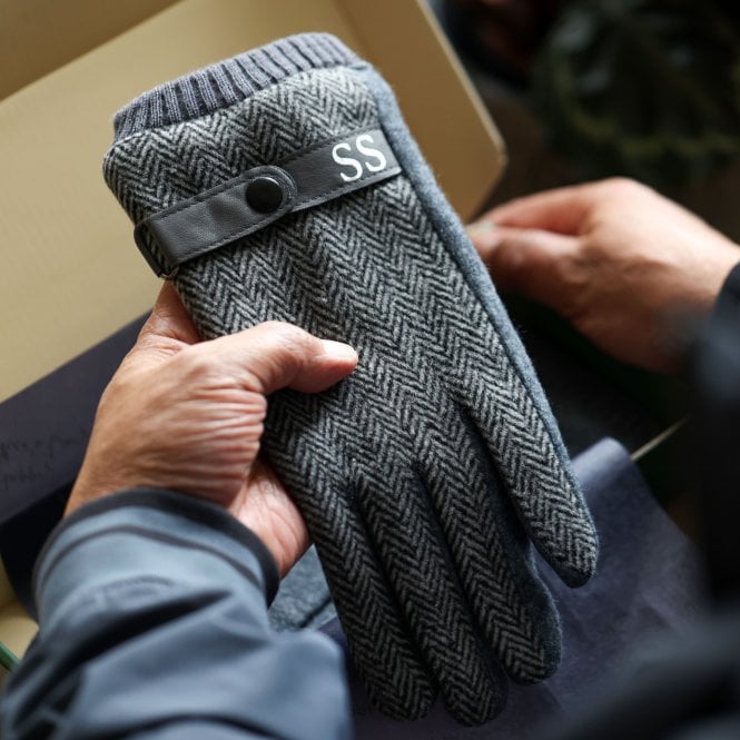 Personalised Men's Merino Wool Gloves With Strap Detail