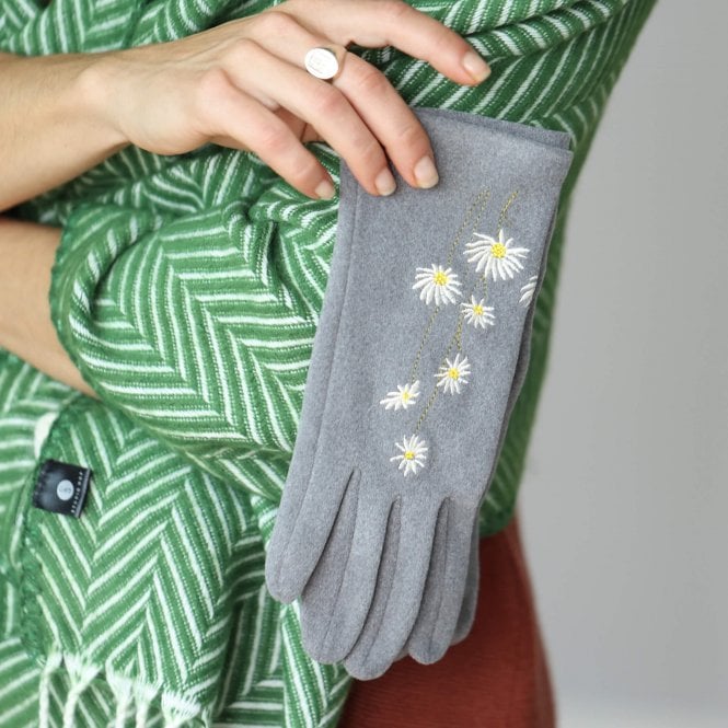 Embroidered Daisy Flower Ladies Gloves