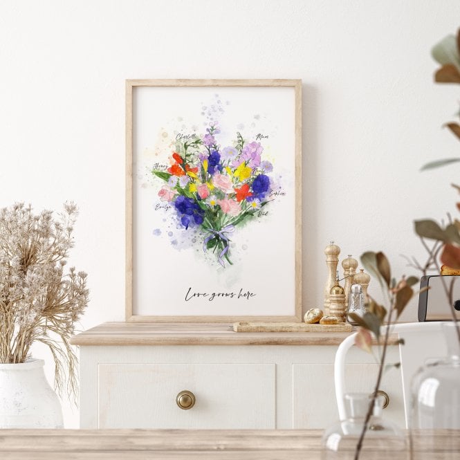 Family Birth Flower Bouquet Watercolour Print