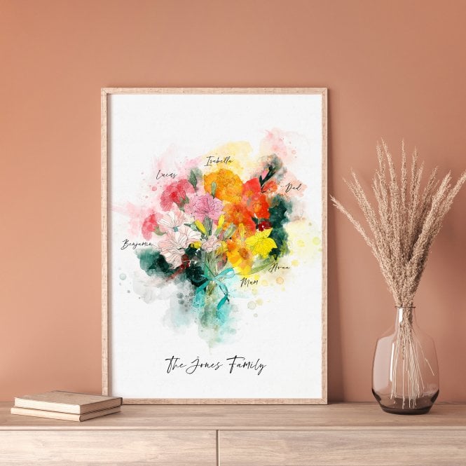 Family Birth Flower Bouquet Watercolour Print