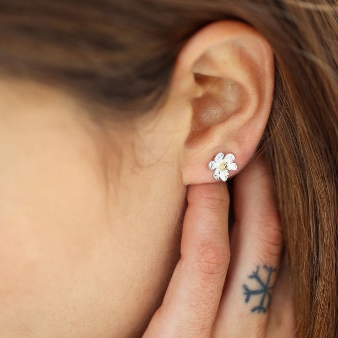 Anemone Flower Earrings in Sterling Silver