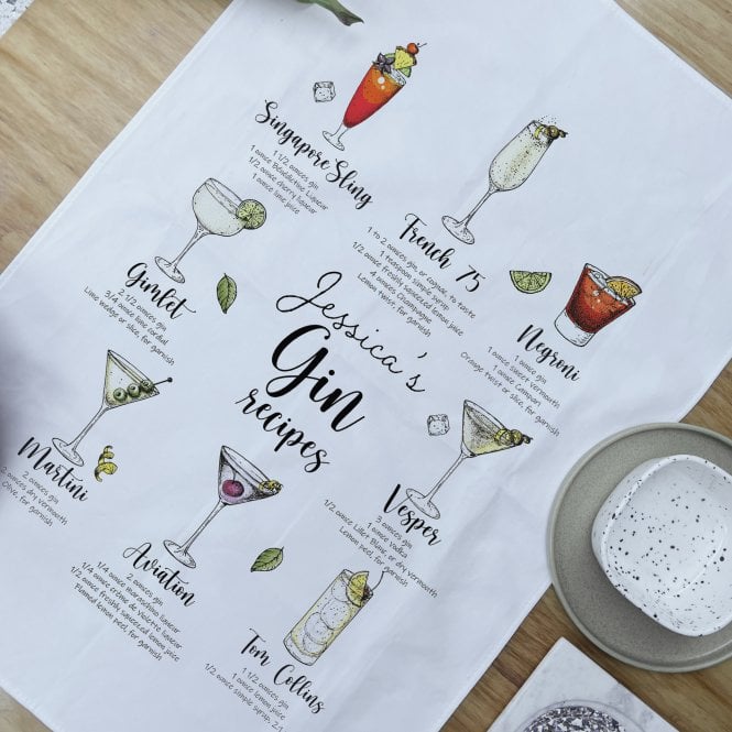 Personalised Gin Cocktail Recipe Tea Towel