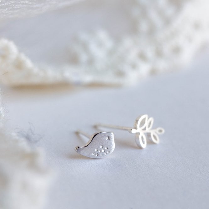 Sterling Silver Robin + Branch Earrings