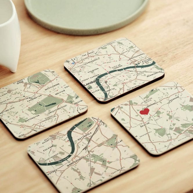 Where We Began Location Map Wooden Coaster Set