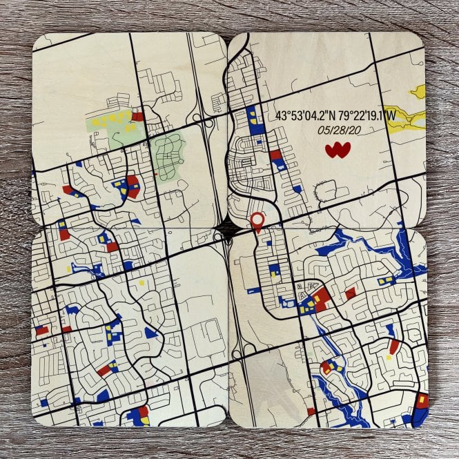 'Where We Met' Location Map Wooden Coaster Set