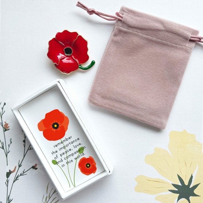 Red Poppy Flower Gold Plated Brooch Pin